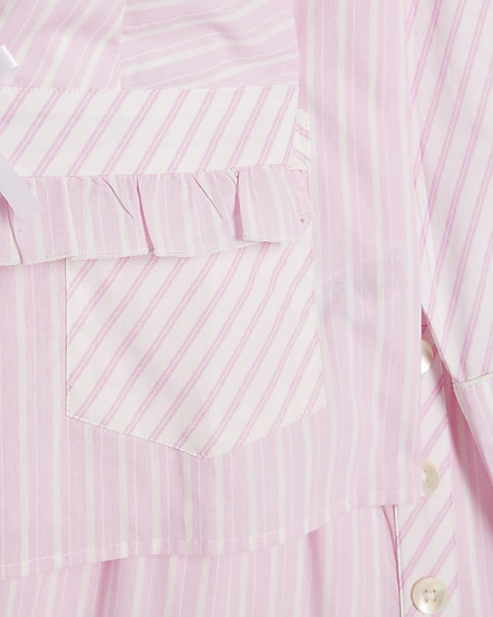 Pink Oversized Collar Striped Pyjama Set