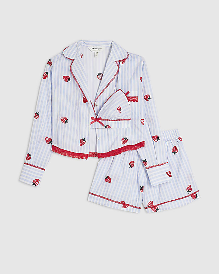 Blue Strawberry Three Piece Loungewear Set