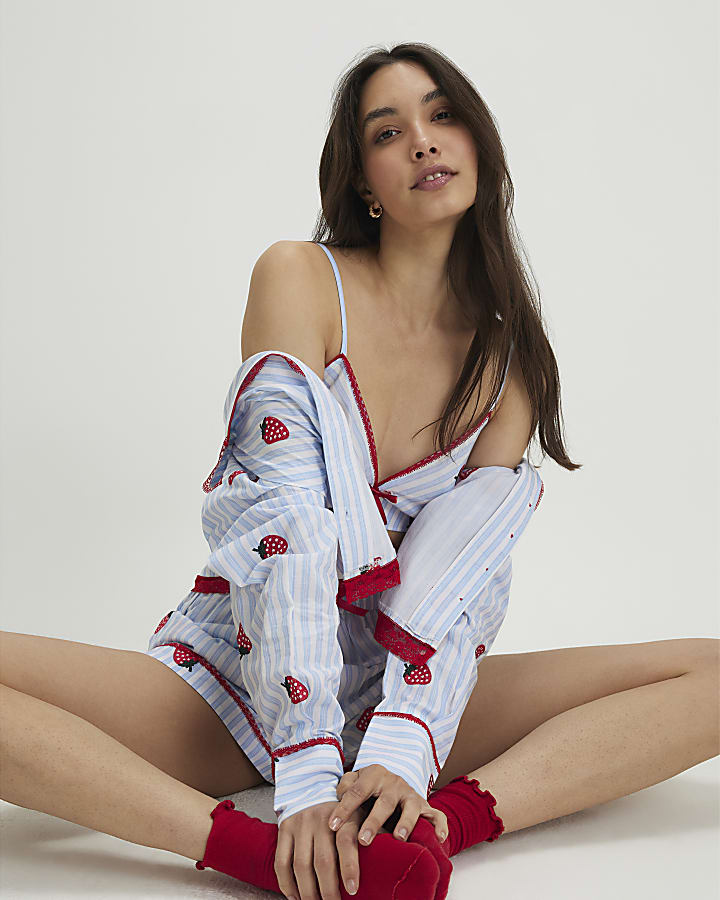 Blue Strawberry Three Piece Loungewear Set