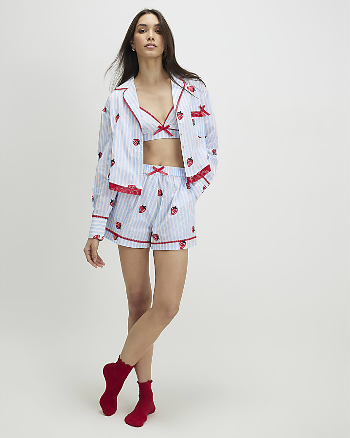 Blue Strawberry Three Piece Loungewear Set