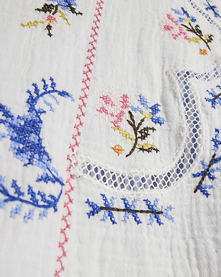 White Embroidered Patchwork Stripe Shirt