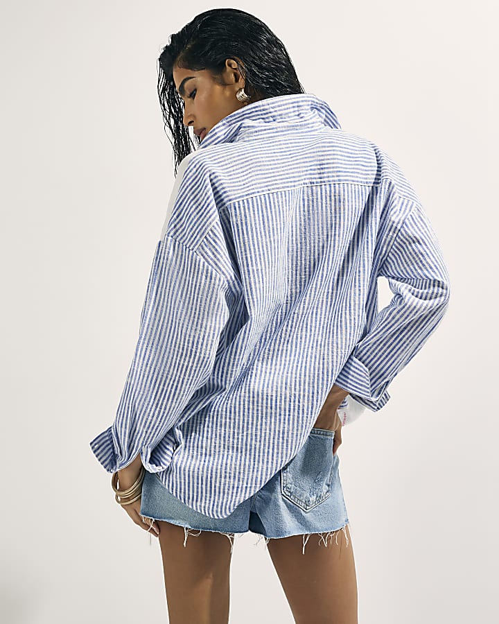 White Embroidered Patchwork Stripe Shirt