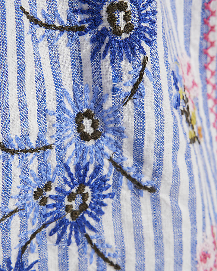 White Embroidered Patchwork Stripe Playsuit