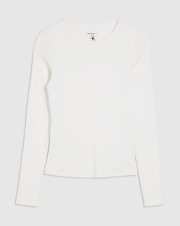 White Cotton Long Sleeve Fitted Top
