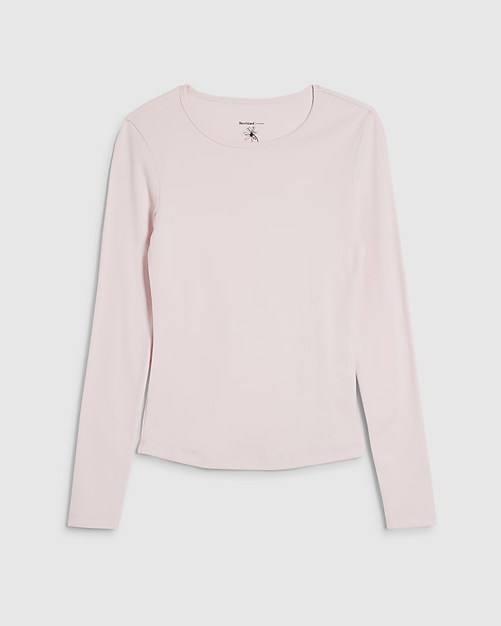 Pink Cotton Long Sleeve Fitted Top