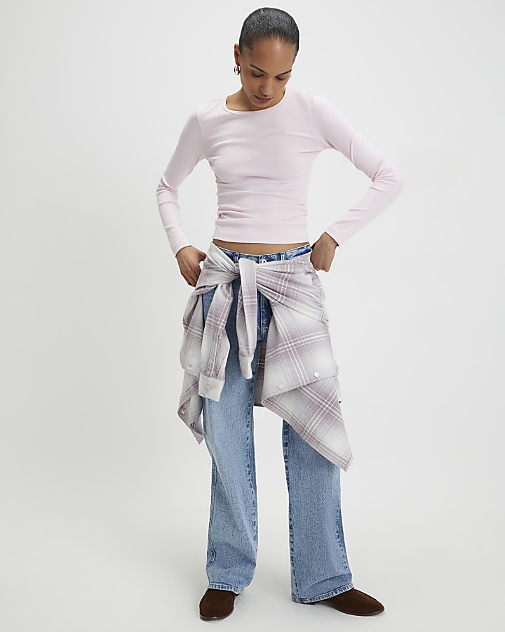 Pink Cotton Long Sleeve Fitted Top