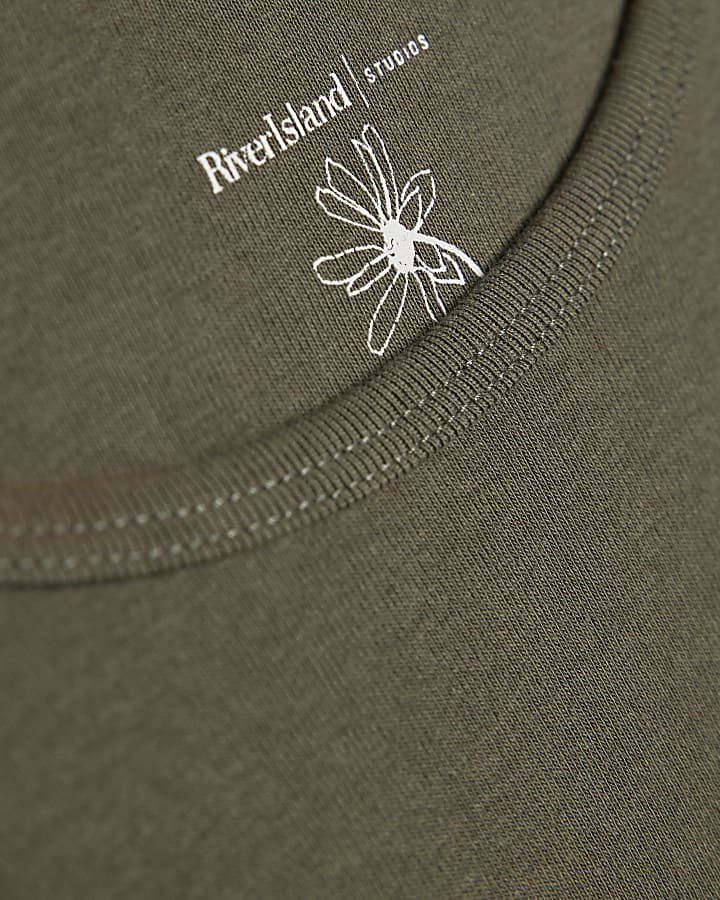 Khaki Cotton Long Sleeve Fitted Top