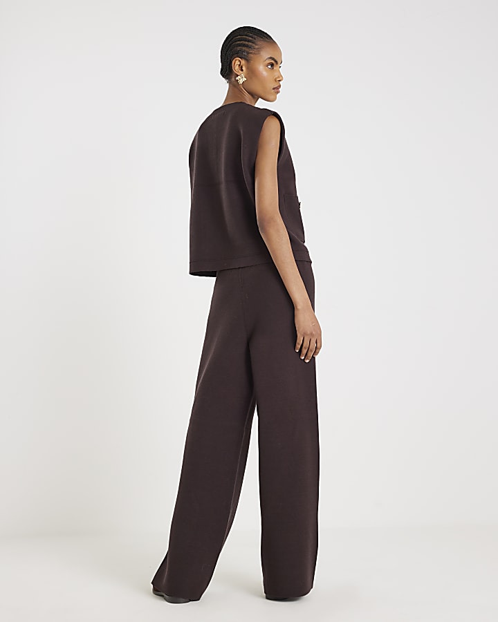 Brown Wide leg Knitted Trousers