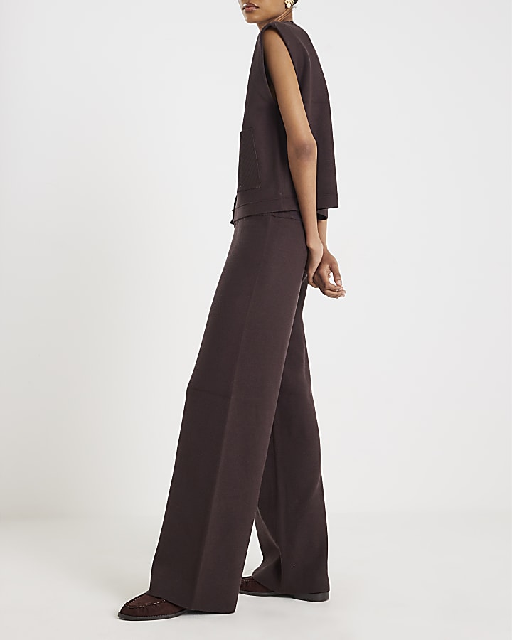 Brown Wide leg Knitted Trousers