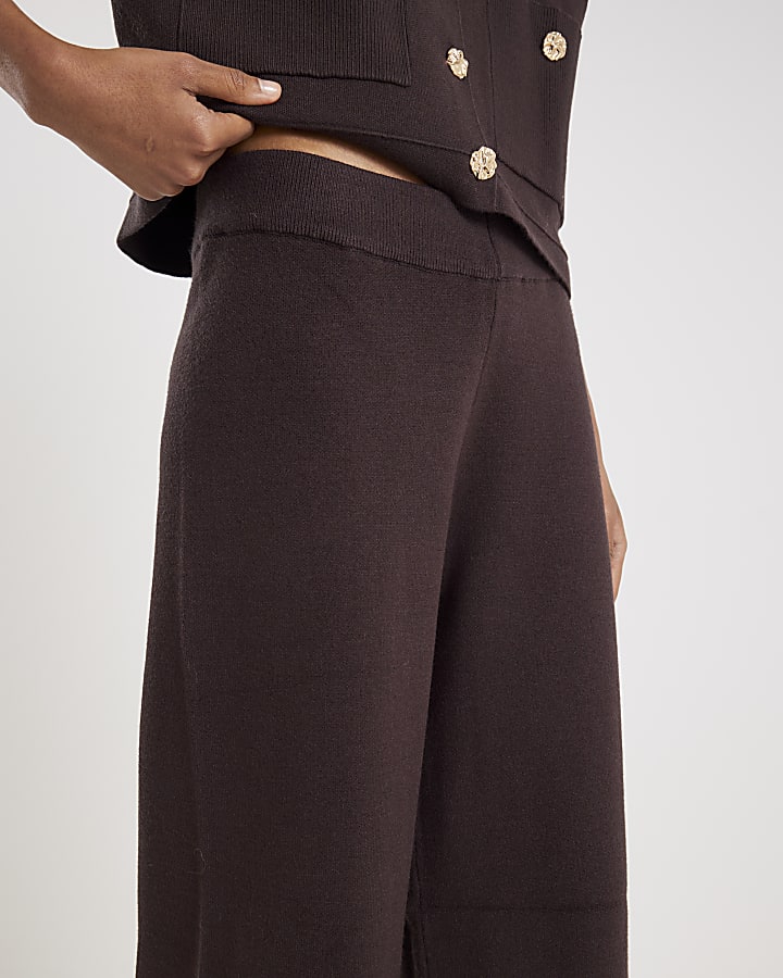 Brown Wide leg Knitted Trousers