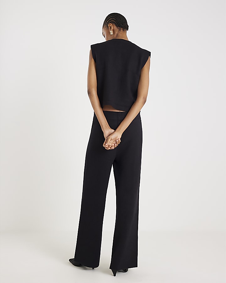 Black Wide leg Knitted Trousers