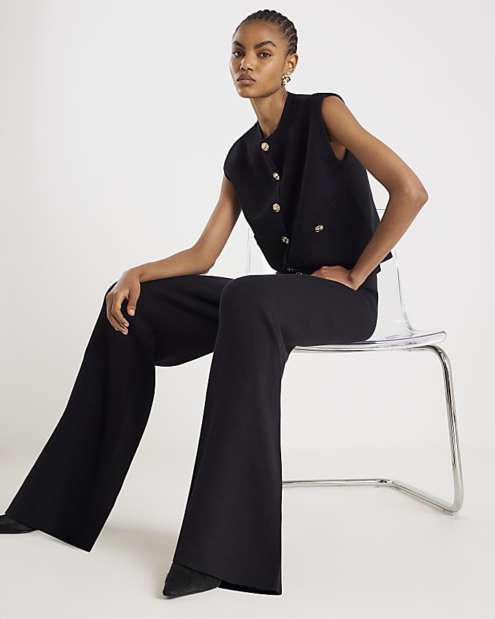 Black Wide leg Knitted Trousers