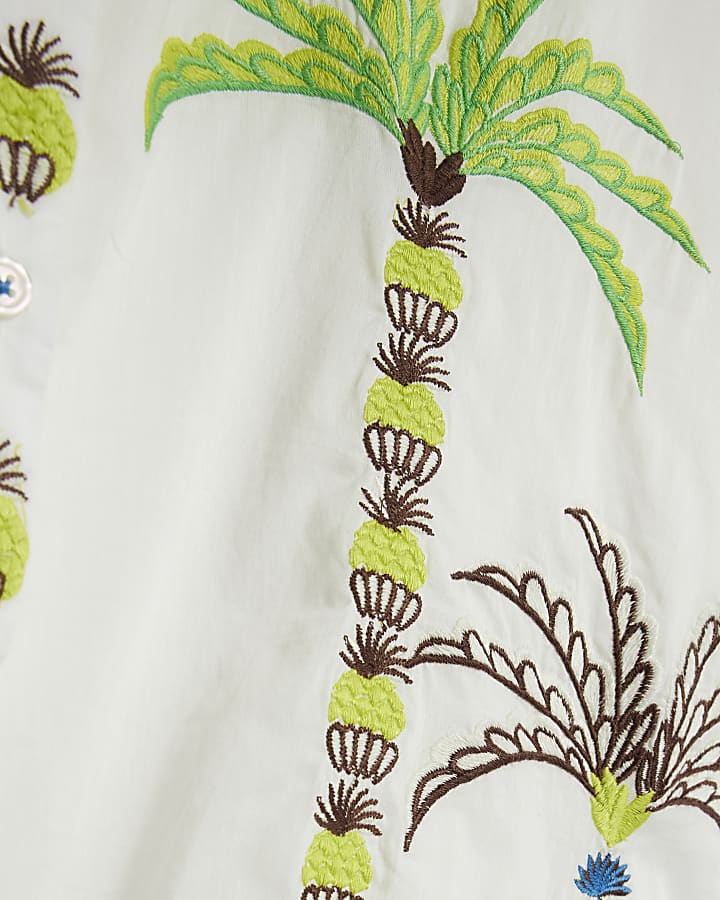 White Palm Tree Embroidered Shirt