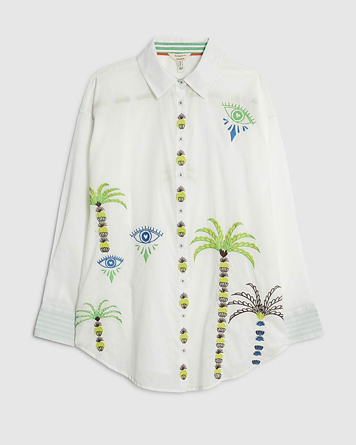 White Palm Tree Embroidered Shirt