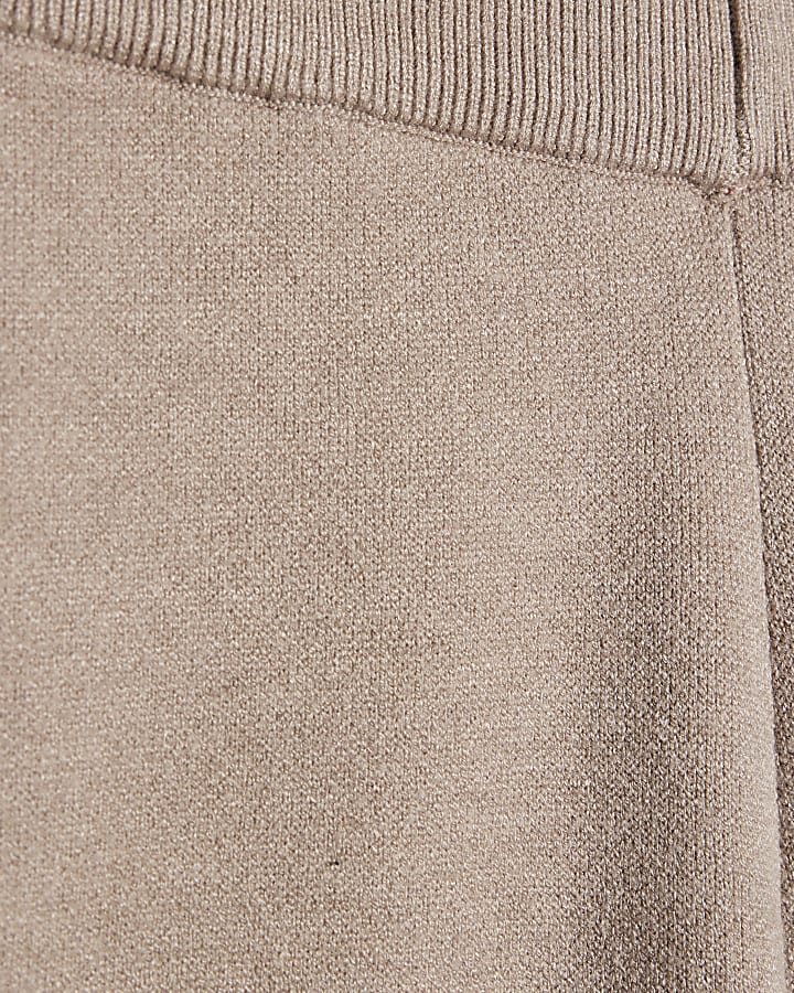 Beige Knitted Wide Leg Trousers