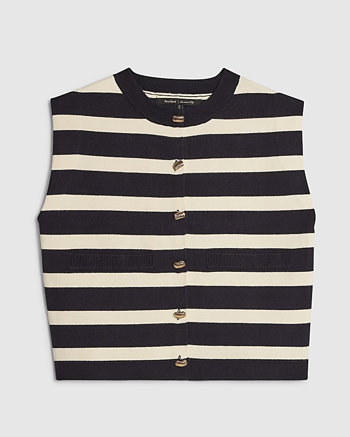 Navy Knitted Striped Waistcoat