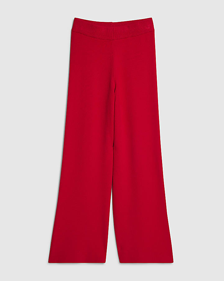 Red knitted wide leg trousers