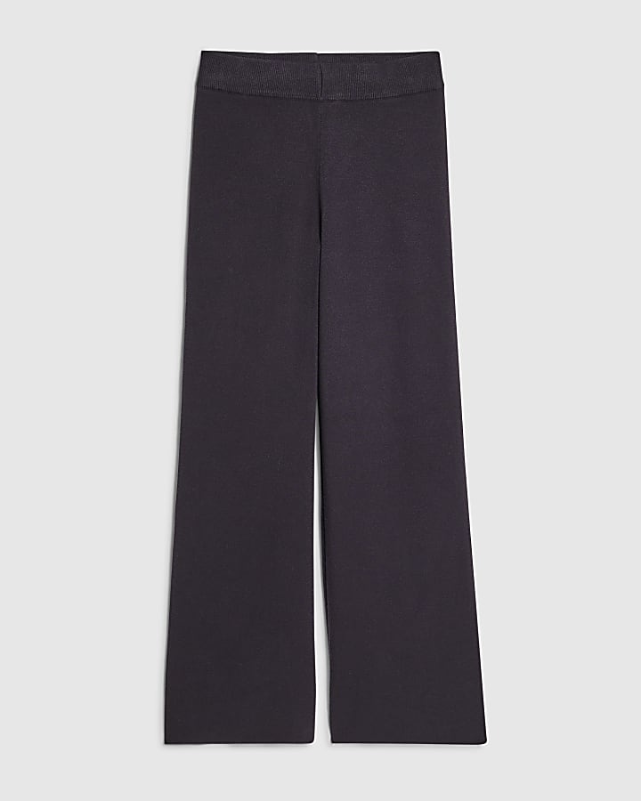 Navy knitted wide leg trousers