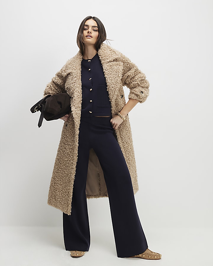 Navy knitted wide leg trousers