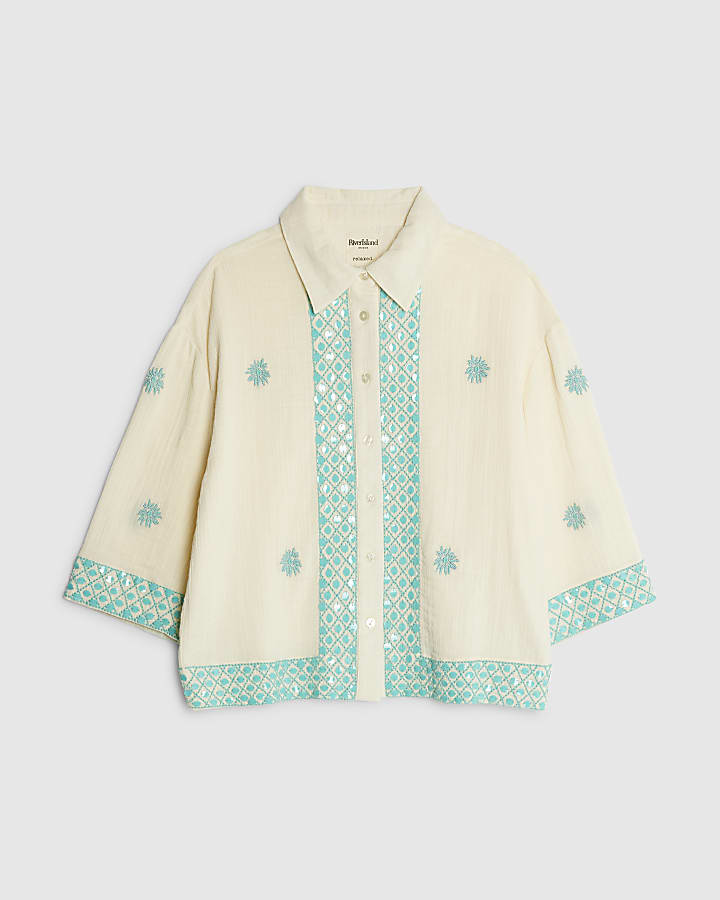 Cream Sequin Embellished Shirt