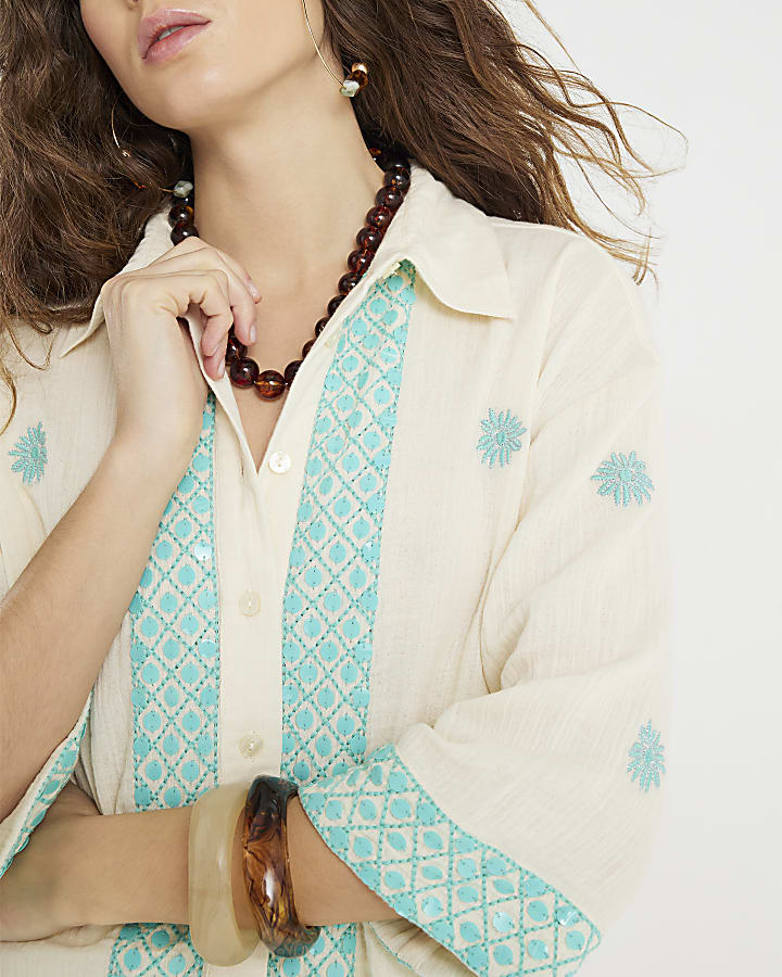 Cream Sequin Embellished Shirt