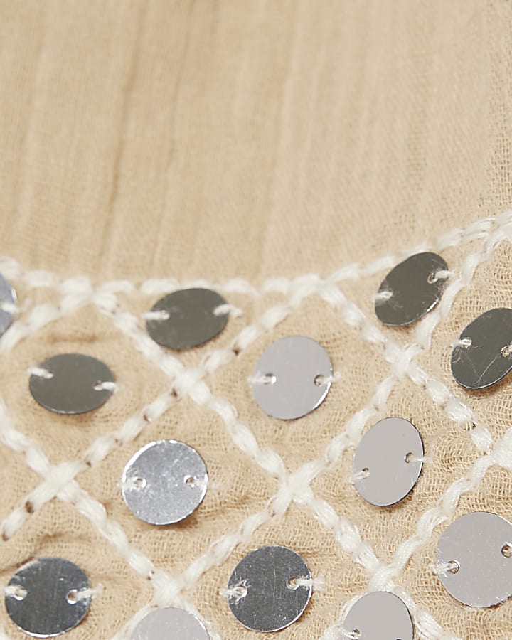 Beige Sequin Embellished Beach Shorts