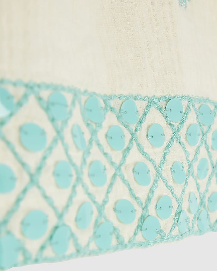 Cream Sequin Embellished Shorts