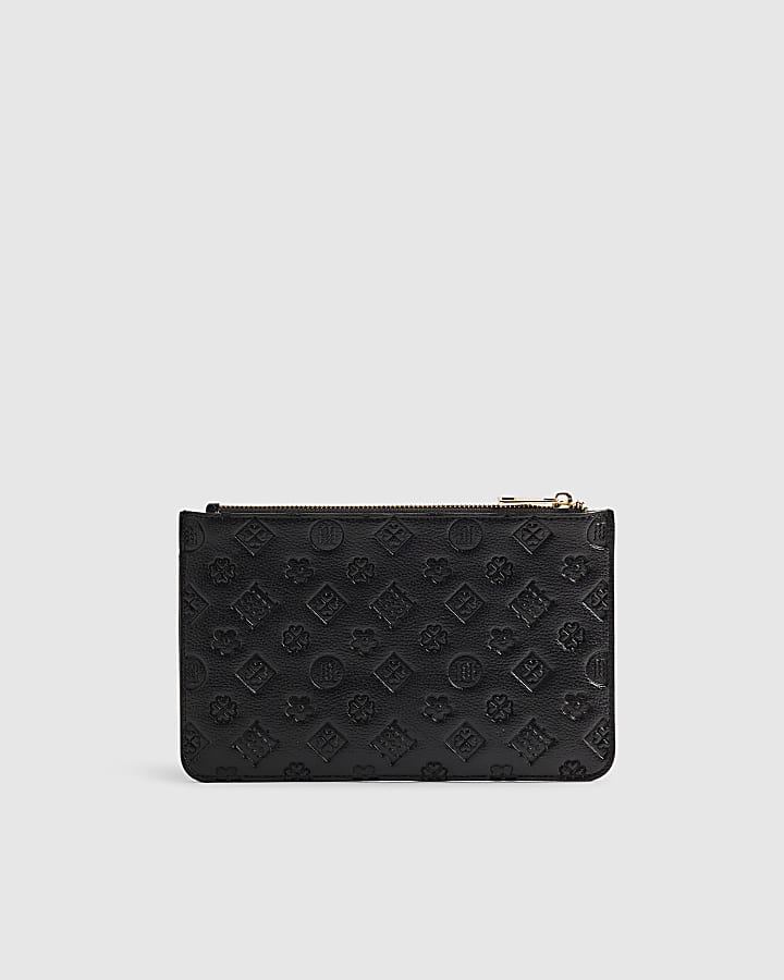 Black Embossed Monogram Travel Wallet