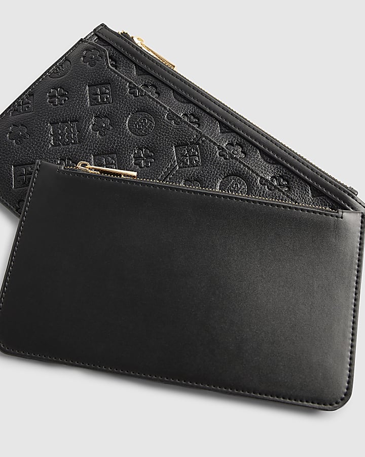 Black Embossed Monogram Travel Wallet