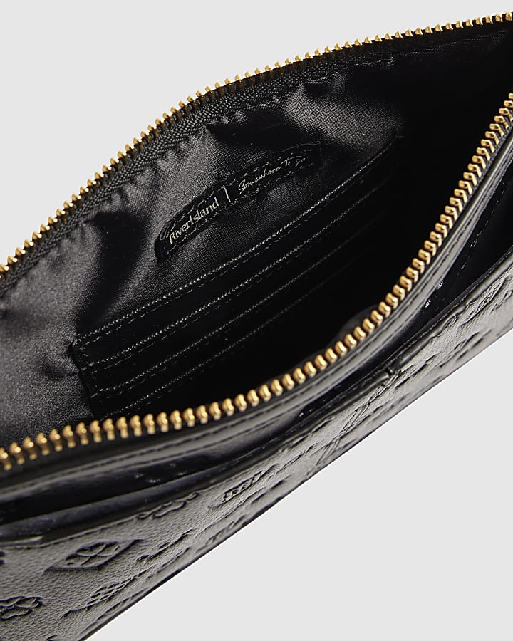 Black Embossed Monogram Travel Wallet