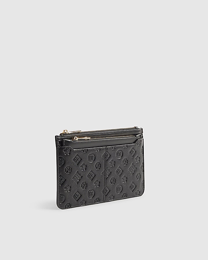 Black Embossed Monogram Travel Wallet