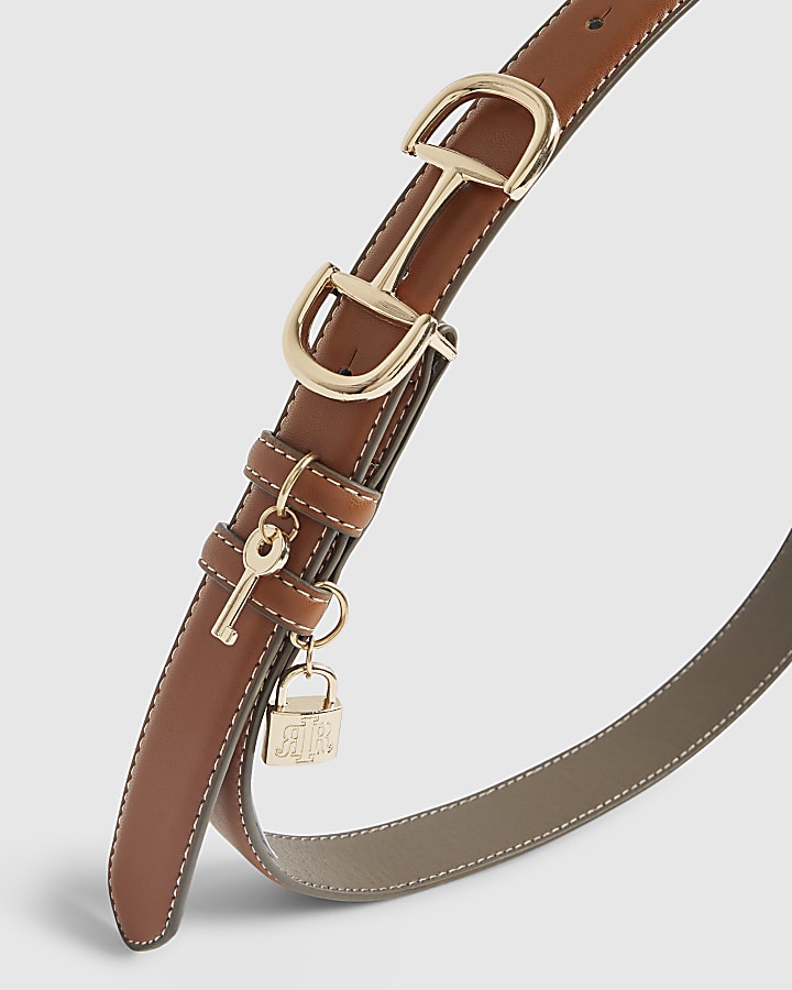Tan Snaffle Buckle Padlock Belt
