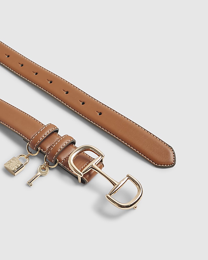 Tan Snaffle Buckle Padlock Belt