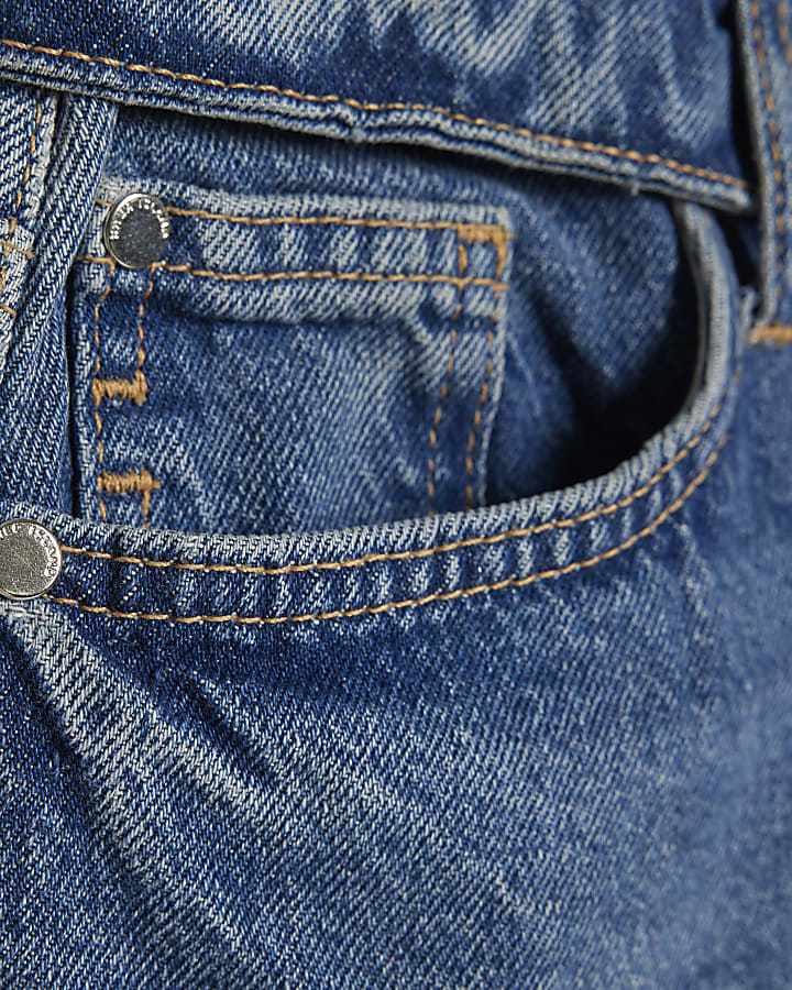 Blue Turned Down Waist Wide Leg Jeans