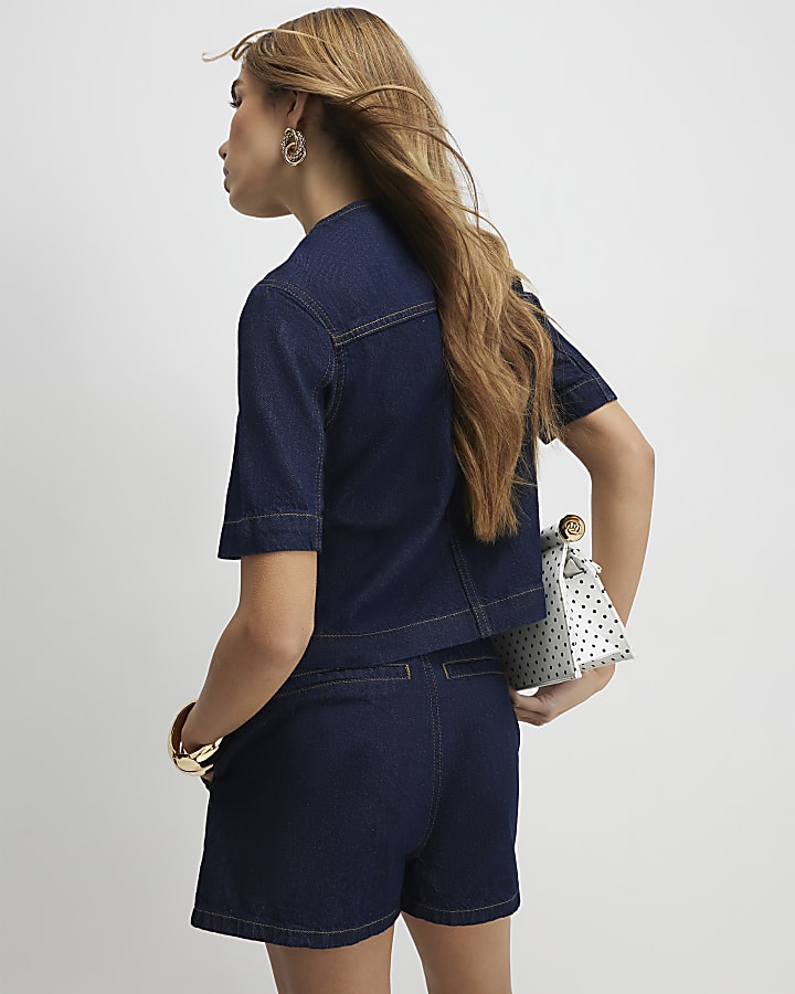 Navy Button Front Denim Shirt