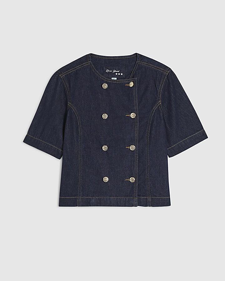 Navy Button Front Denim Shirt