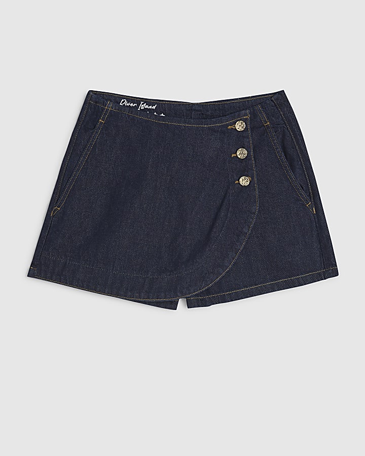 Blue Denim Button Detail Skort