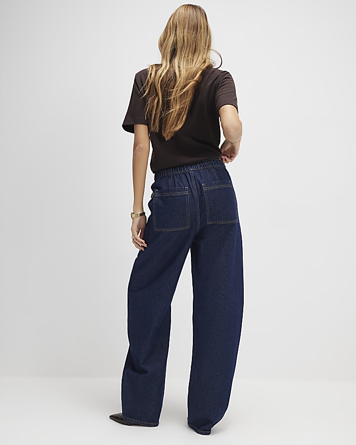 Blue Tie Waist Barrel Leg Jeans