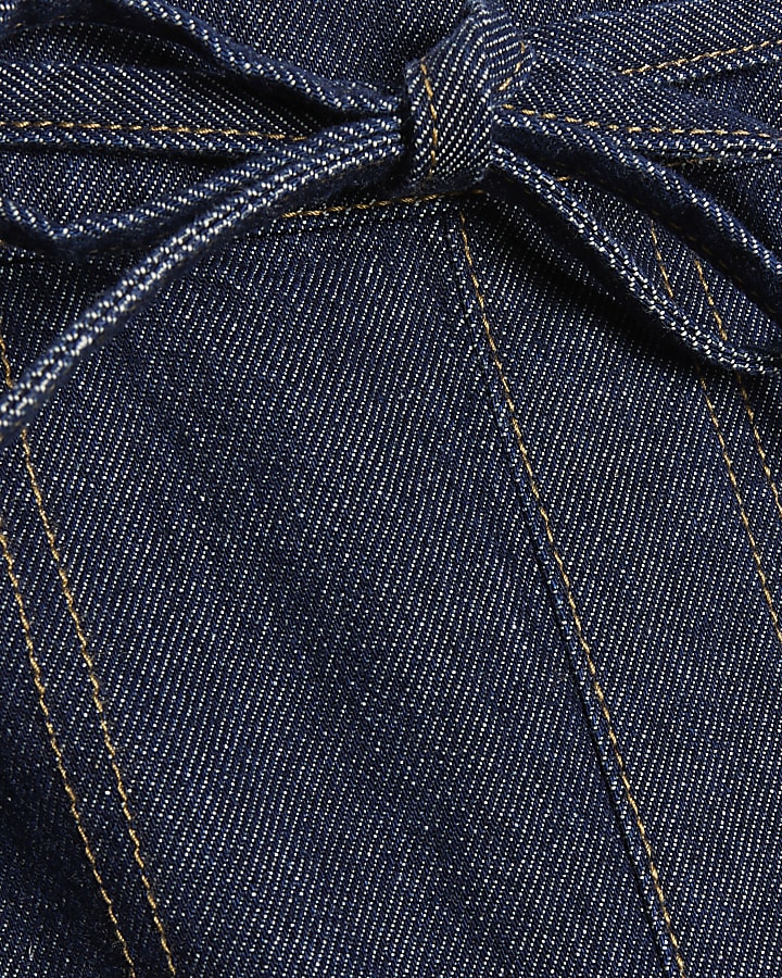 Blue Tie Waist Barrel Leg Jeans