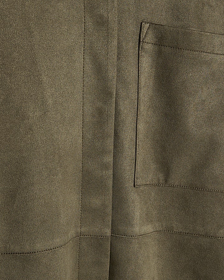 Khaki Oversized Faux Suede Overshirt