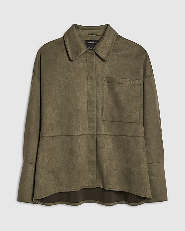 Khaki Oversized Faux Suede Overshirt