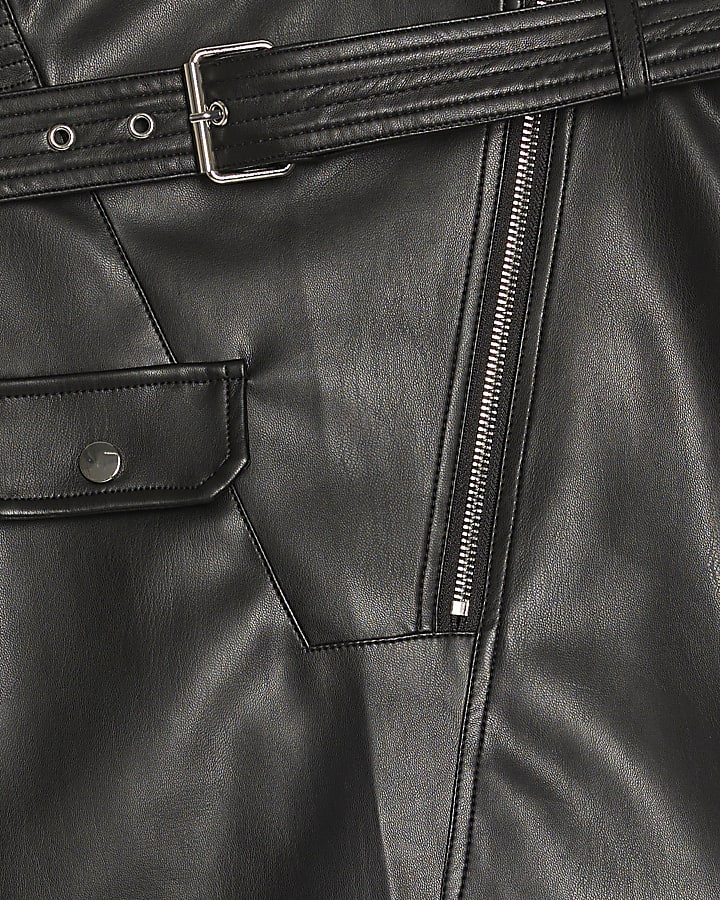 Black Faux Leather Belted Mini Skirt