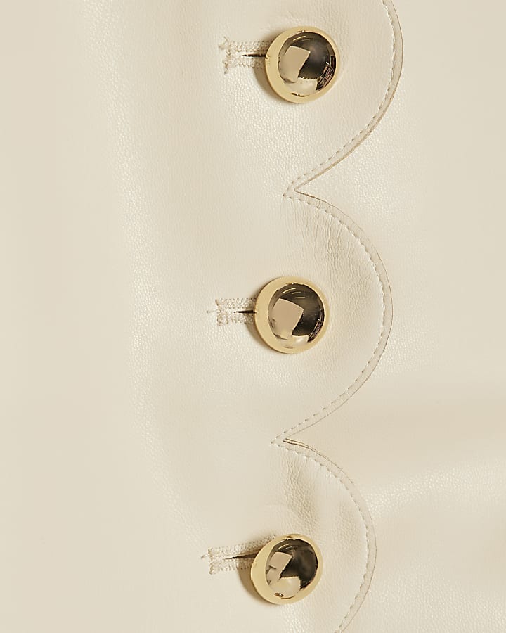 Cream Scallop Front Faux Leather Top