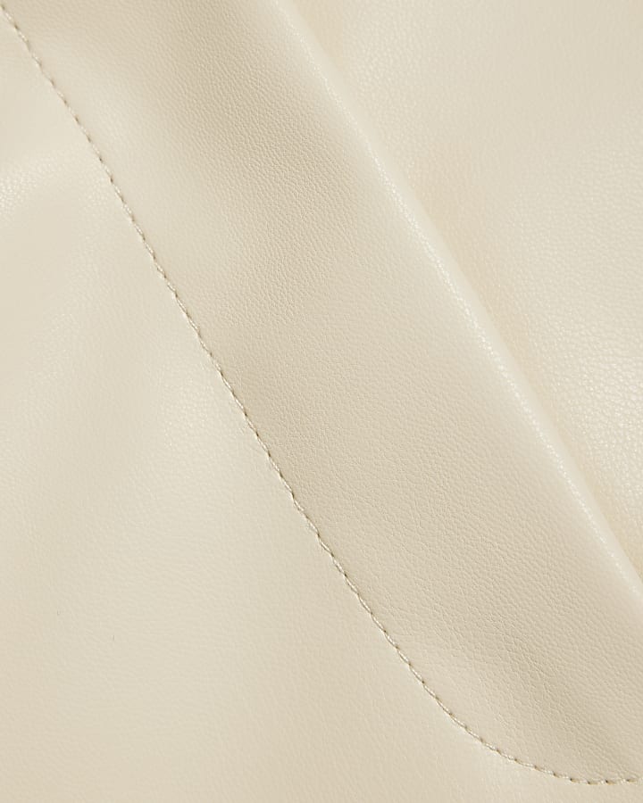 Cream Faux Leather Scallop Trim Shorts