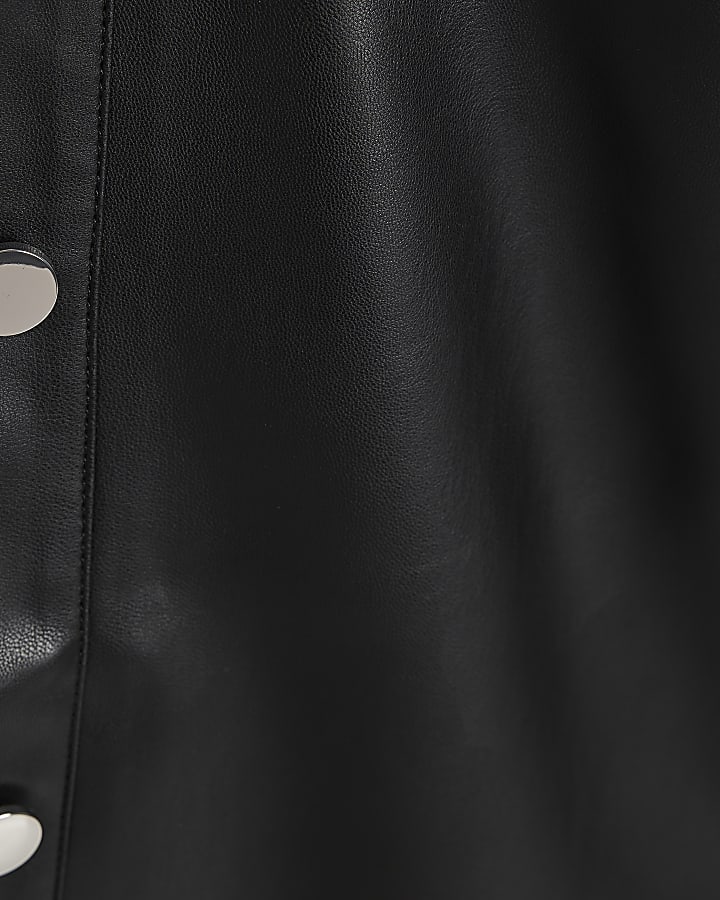 Black Faux Leather Popper Side Shift Dress