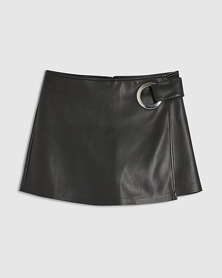 Black Eyelet Detail Wrap Skort