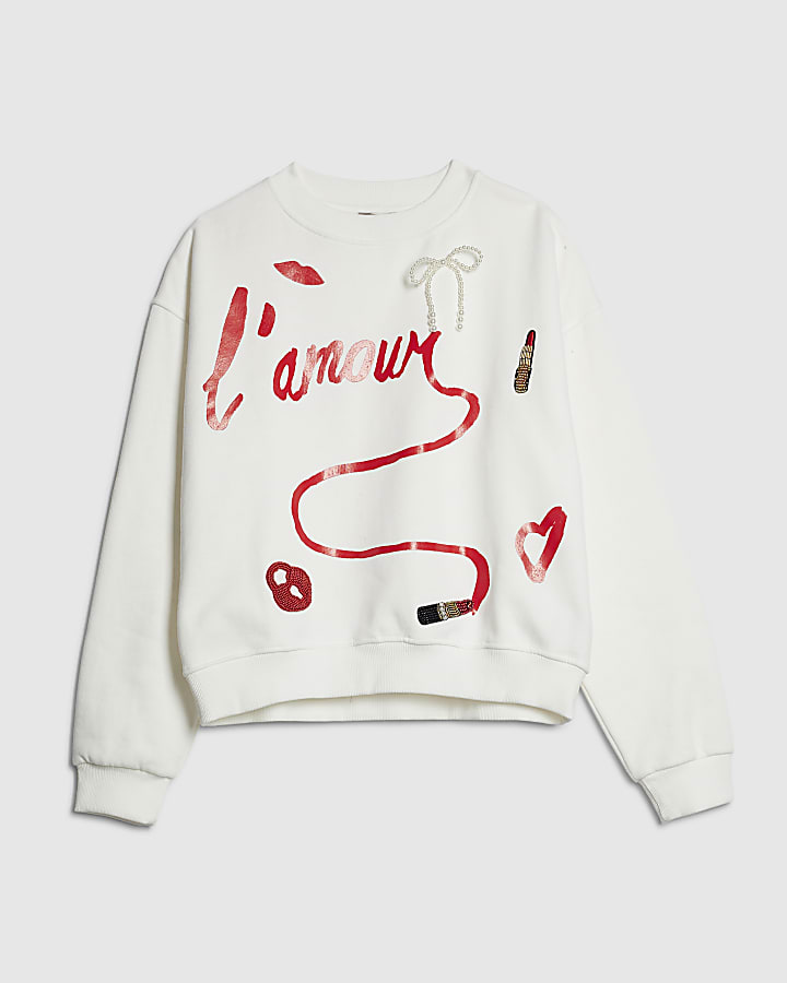 White Long Sleeve L'amour Lipstick Sweatshirt