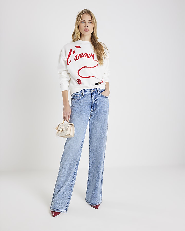 White Long Sleeve L'amour Lipstick Sweatshirt