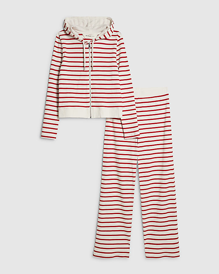Red Striped Hoodie And Trousers Set