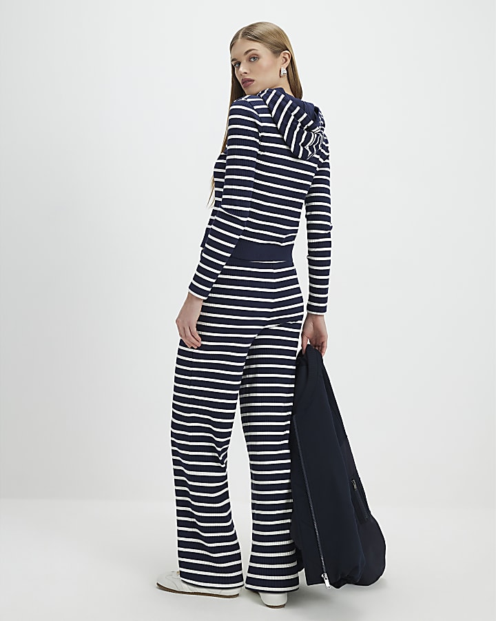 Navy Striped Hoodie And Trousers Set